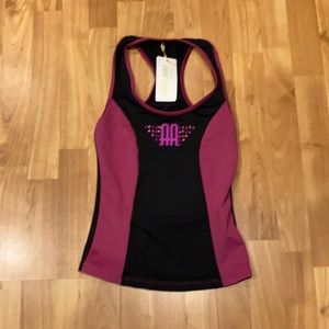 Adriana Arango Magenta Pink & Black Racerback Workout Sport Tank Top